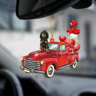 Black and Tan Coonhound-Red Sports car-Two Sided Ornament - Thegiftio UK