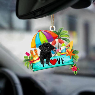 Black Toy Poodle-I Love Summer-Two Sided Ornament - Thegiftio UK