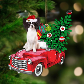 BLACK WHITE Papillon Phone Ca-Pine Truck Hanging Ornament - Thegiftio UK