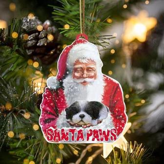 Black White Shih Tzu-Santa Paws-Two Sided Ornament - Thegiftio UK