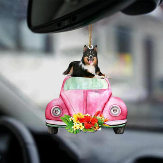 Border Collie 2-Pink Hippie Car-Two Sided Ornament - Thegiftio UK