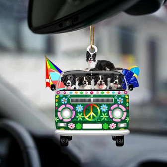Border Collie-Green Hippie Van-Two Sided Ornament - Thegiftio UK