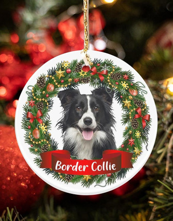 Border Collie-Noel Circle-Two Sided Ornament - Thegiftio UK