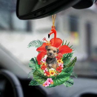 Border Terrier-Dog And Flamingo-Two Sided Ornament - Thegiftio UK