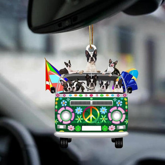 Boston terrier-Green Hippie Van-Two Sided Ornament - Thegiftio UK