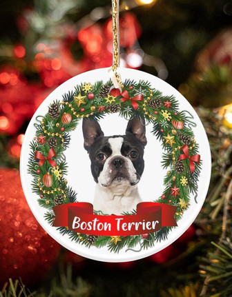 Boston Terrier-Noel Circle-Two Sided Ornament - Thegiftio UK