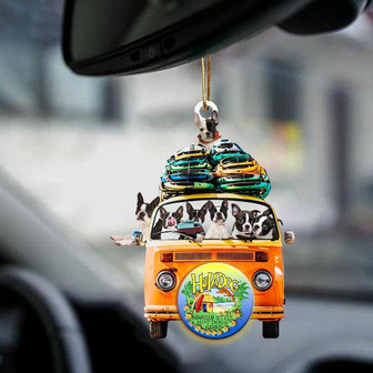 Boston terrier-Orange Hippie Van-Two Sided Ornament - Thegiftio UK