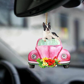 Boston Terrier-Pink Hippie Car-Two Sided Ornament - Thegiftio UK