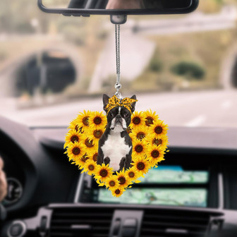 Boston Terrier-Sunflower Heart gift Car Ornament - Thegiftio