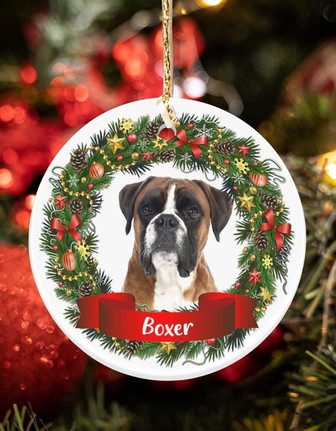 Boxer-Noel Circle-Two Sided Ornament - Thegiftio UK