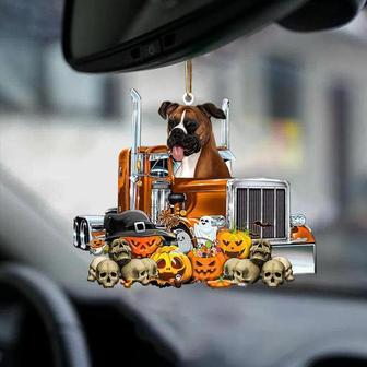 Boxer (Uncropped)-Pumpkin & Truck Car Hanging Ornament - Thegiftio UK