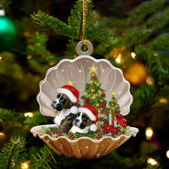 Brindle Boxer2-Sleeping Pearl in Christmas Two Sided Ornament - Thegiftio UK