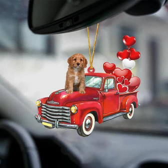 Cavapoo-Red Sports car-Two Sided Ornament - Thegiftio UK
