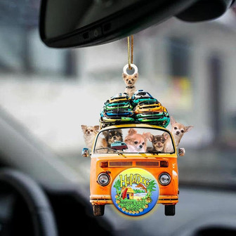 Chihuahua-Orange Hippie Van-Two Sided Ornament - Thegiftio UK