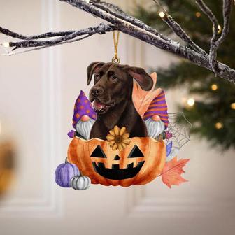 Chocolate Labrador-Gnomes Pumpkins Hanging Ornament - Thegiftio UK