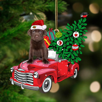 CHOCOLATE Labrador-Pine Truck Hanging Ornament - Thegiftio UK