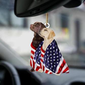 Chocolate And Yellow Labrador Retrievers American Patriot Flag Two Sided Ornament - Thegiftio UK