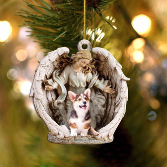 corgi (2)-Angel Hug Winter Love Two Sided Ornament - Thegiftio UK