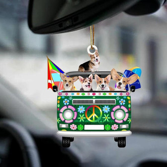Corgi-Green Hippie Van-Two Sided Ornament - Thegiftio UK