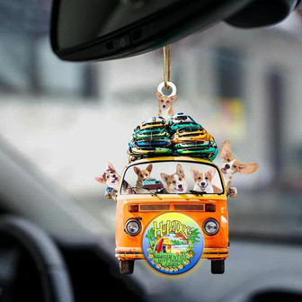 Corgi-Orange Hippie Van-Two Sided Ornament - Thegiftio UK
