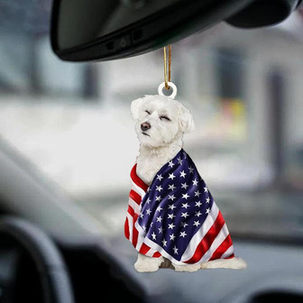 Curly Maltese American Patriot Flag Two Sided Ornament - Thegiftio