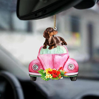 Dachshund 2-Pink Hippie Car-Two Sided Ornament - Thegiftio UK