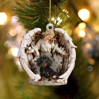 Dachshund (4)-Angel Hug Winter Love Two Sided Ornament - Thegiftio UK