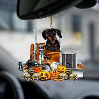 Dachshund (Black & Tan)-Pumpkin & Truck Car Hanging Ornament - Thegiftio UK