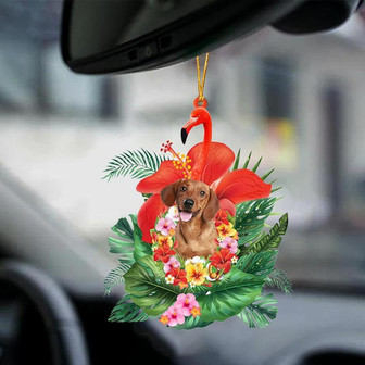 Dachshund-Dog And Flamingo-Two Sided Ornament - Thegiftio UK
