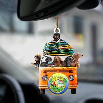 Dachshund-Orange Hippie Van-Two Sided Ornament - Thegiftio UK