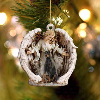 Doberman (2)-Angel Hug Winter Love Two Sided Ornament - Thegiftio UK