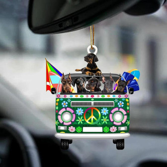 Doberman-Green Hippie Van-Two Sided Ornament - Thegiftio UK