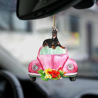 Doberman Pinscher-Pink Hippie Car-Two Sided Ornament - Thegiftio UK