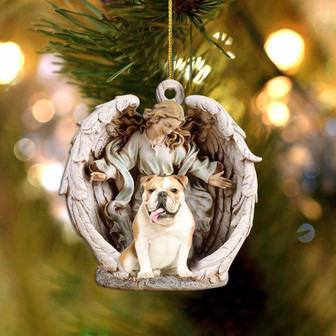 English Bulldog-Angel Hug Winter Love Two Sided Ornament - Thegiftio