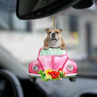 English Bulldog-Pink Hippie Car-Two Sided Ornament - Thegiftio UK