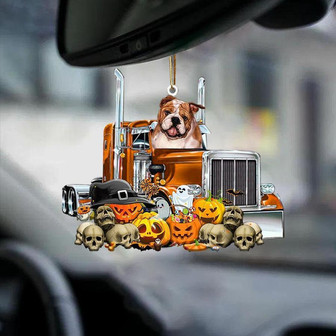 English Bulldog-Pumpkin & Truck Car Hanging Ornament - Thegiftio UK