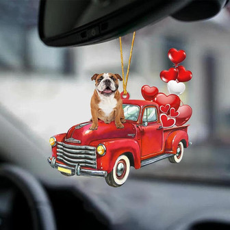 English Bulldog-Red Sports car-Two Sided Ornament - Thegiftio UK
