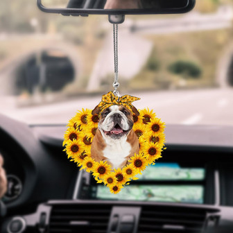 English Bulldog-Sunflower Heart gift Car Ornament - Thegiftio