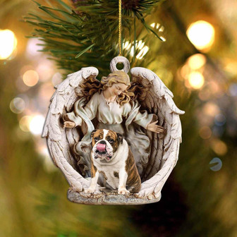 English Bulldog2-Angel Hug Winter Love Two Sided Ornament - Thegiftio UK