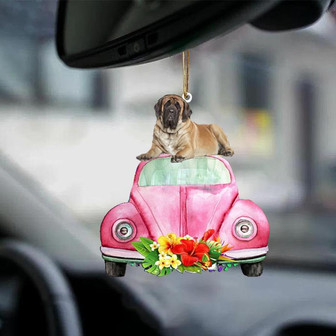 English Mastiff-Pink Hippie Car-Two Sided Ornament - Thegiftio UK