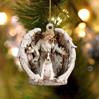 English Springer Spaniel (5)-Angel Hug Winter Love Two Sided Ornament - Thegiftio UK
