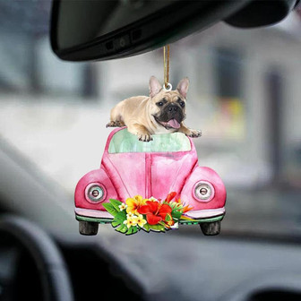 French Bulldog 2-Pink Hippie Car-Two Sided Ornament - Thegiftio UK