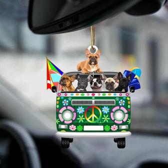French Bulldog-Green Hippie Van-Two Sided Ornament - Thegiftio UK