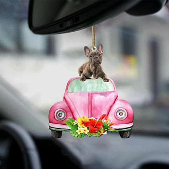 French Bulldog-Pink Hippie Car-Two Sided Ornament - Thegiftio UK