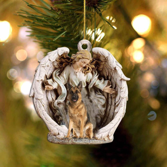 German shepherd (5)-Angel Hug Winter Love Two Sided Ornament - Thegiftio UK