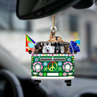 German Shepherd-Green Hippie Van-Two Sided Ornament - Thegiftio UK
