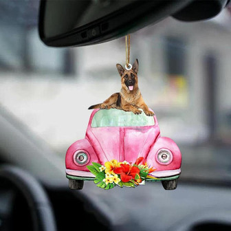 German Shepherd-Pink Hippie Car-Two Sided Ornament - Thegiftio UK