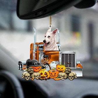German Shepherd White-Pumpkin & Truck Car Hanging Ornament - Thegiftio UK