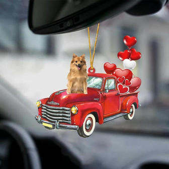 German Spitz-Red Sports car-Two Sided Ornament - Thegiftio UK