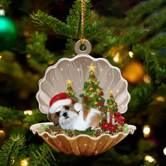 Gold White Shih Tzu-Sleeping Pearl in Christmas Two Sided Ornament - Thegiftio UK